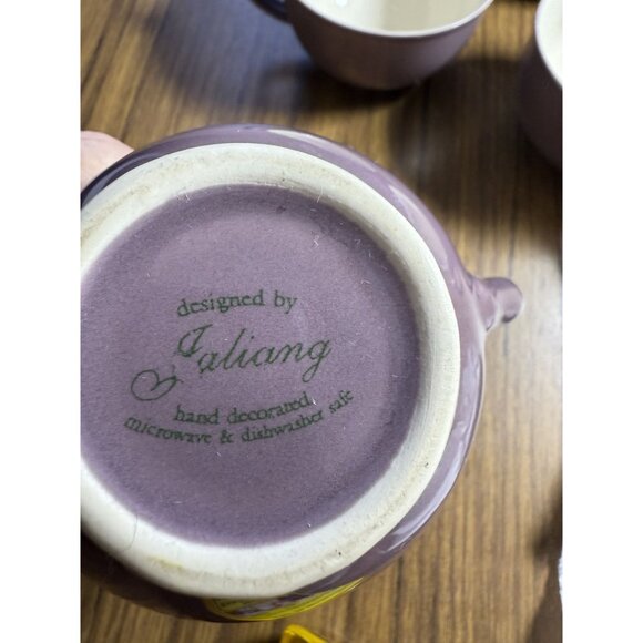 Vintage Jaliang Floral Ceramic Tea Set With Plates Creamer & Sugar Bowl Purple & - Picture 12 of 13